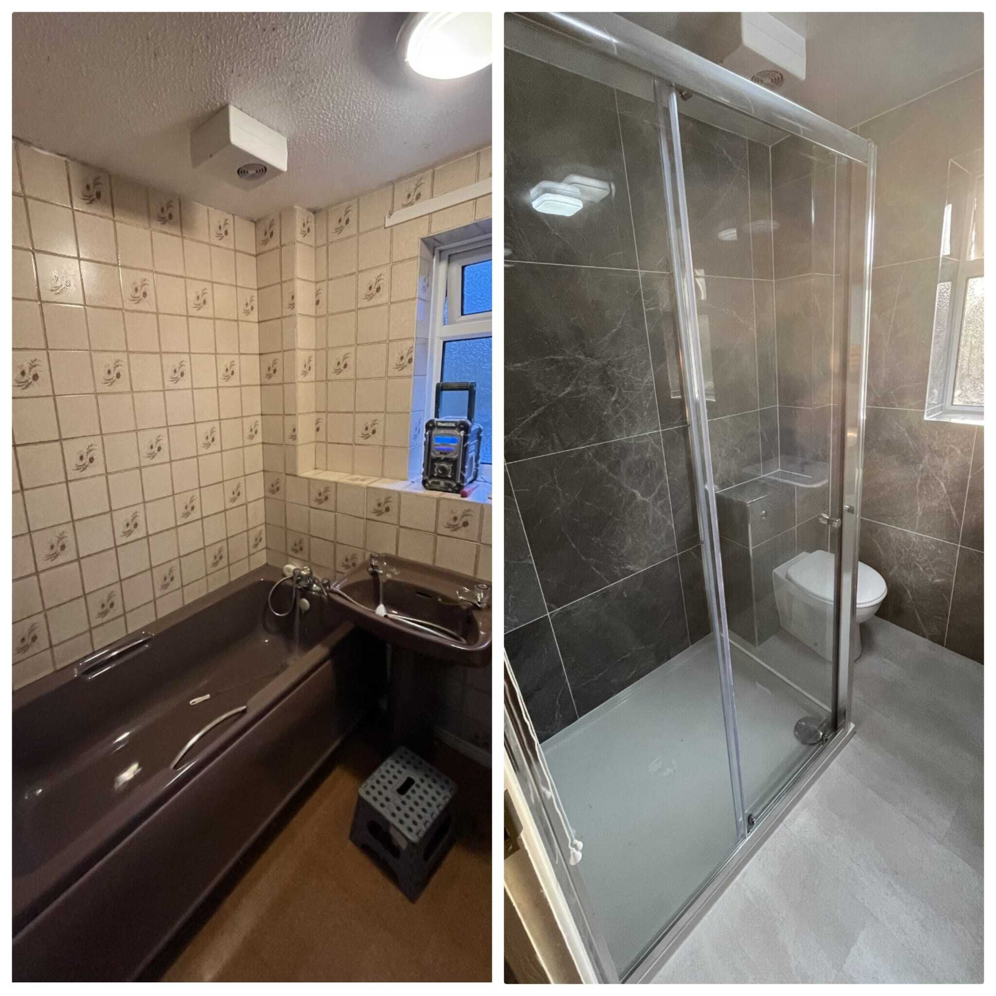 Brown bath before and after
